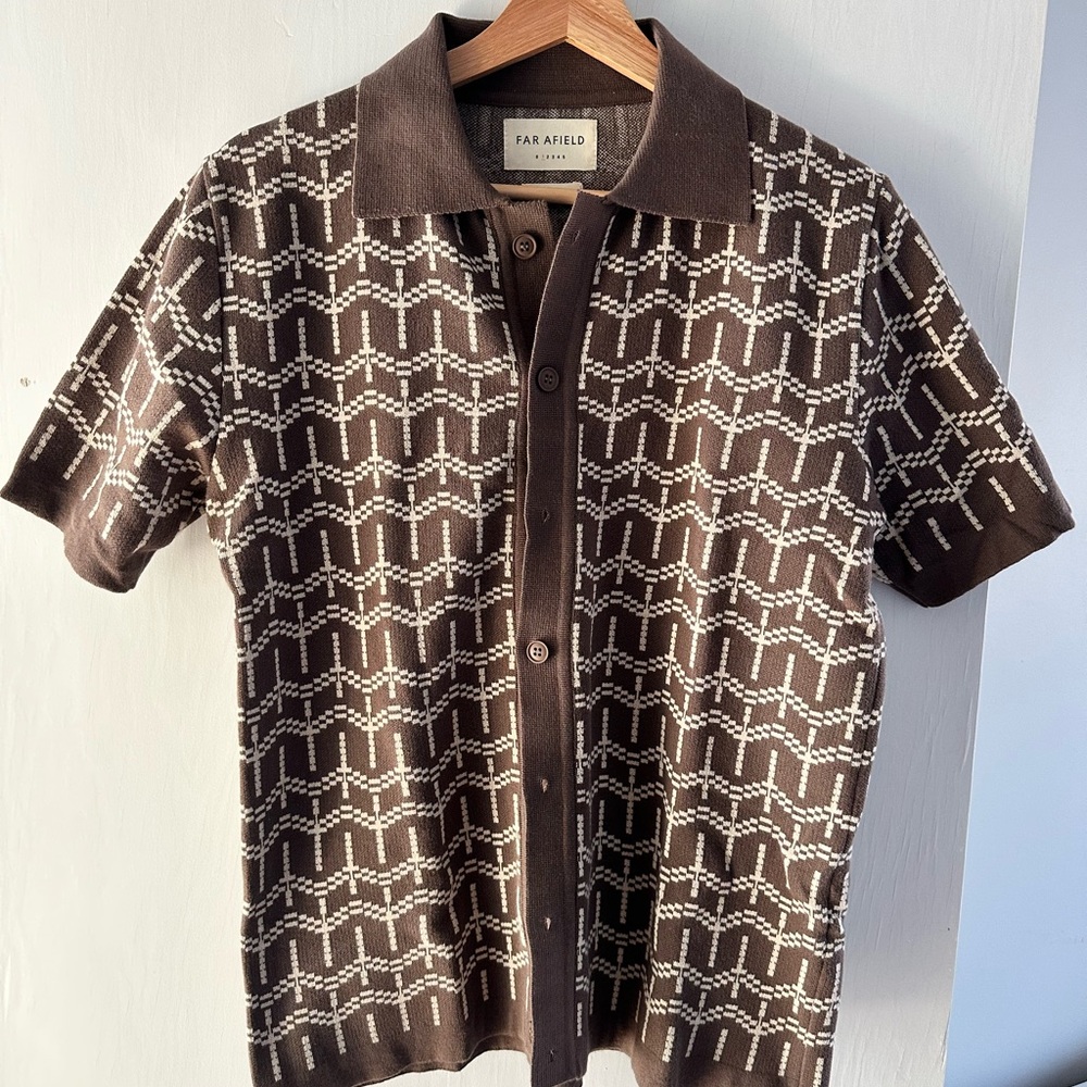 Brown Patterned Organic Cotton Short Sleeve Shirt